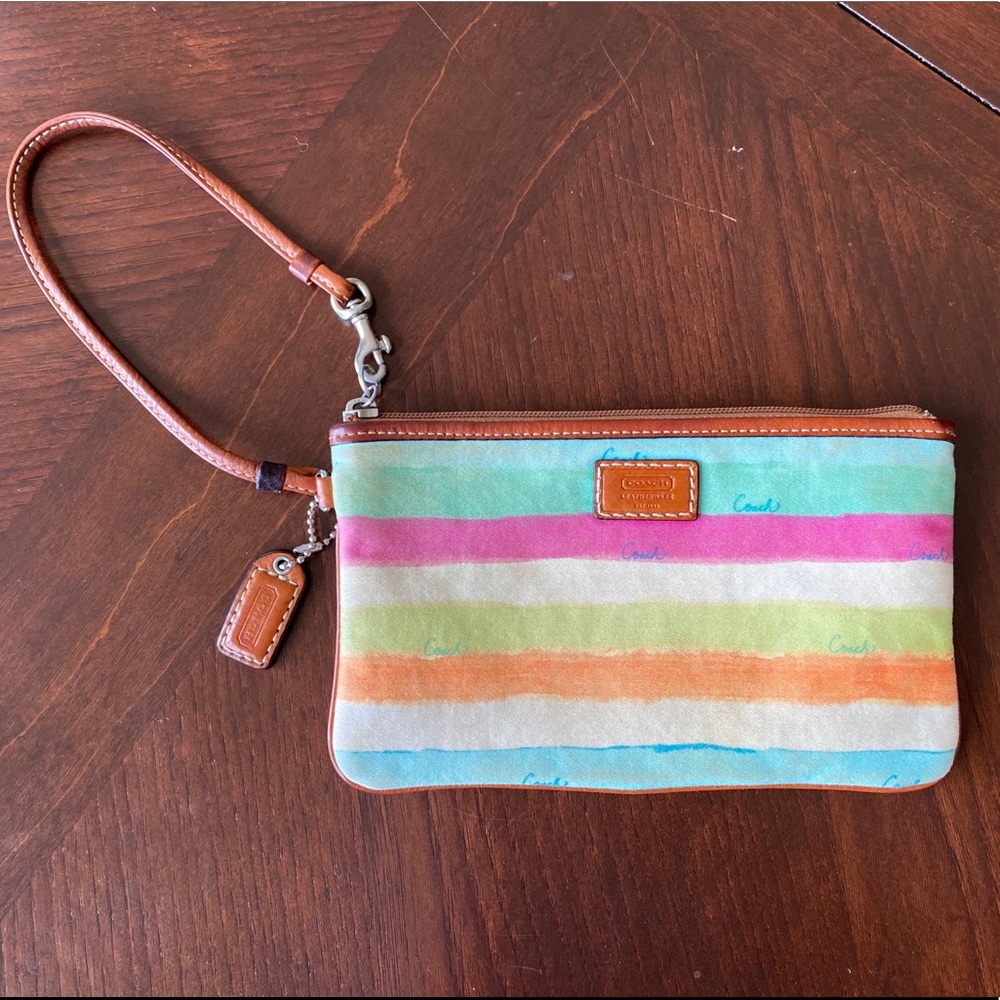 Coach rainbow silk wristlet